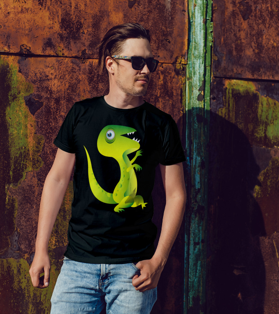 Running Cute Dinosaur Cartoon Playful Green T-Rex T-Shirt