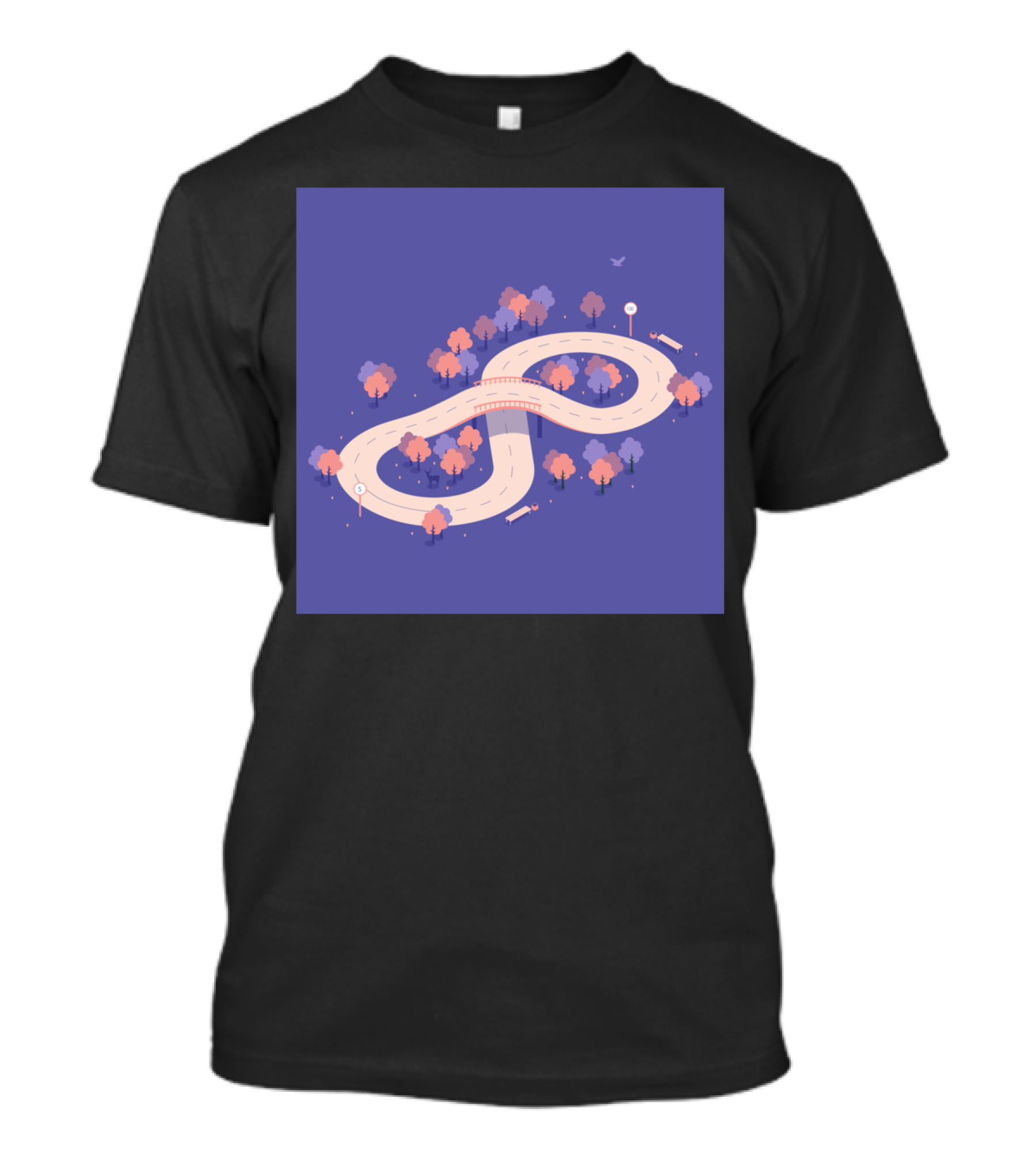 Cross Road Infinity Loop With Trees And Purple Background T-Shirt