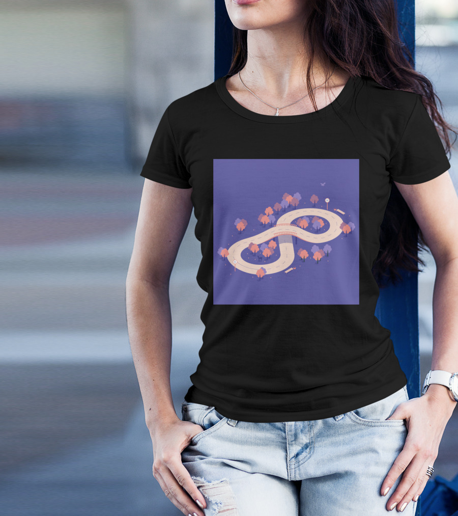 Cross Road Infinity Loop With Trees And Purple Background T-Shirt