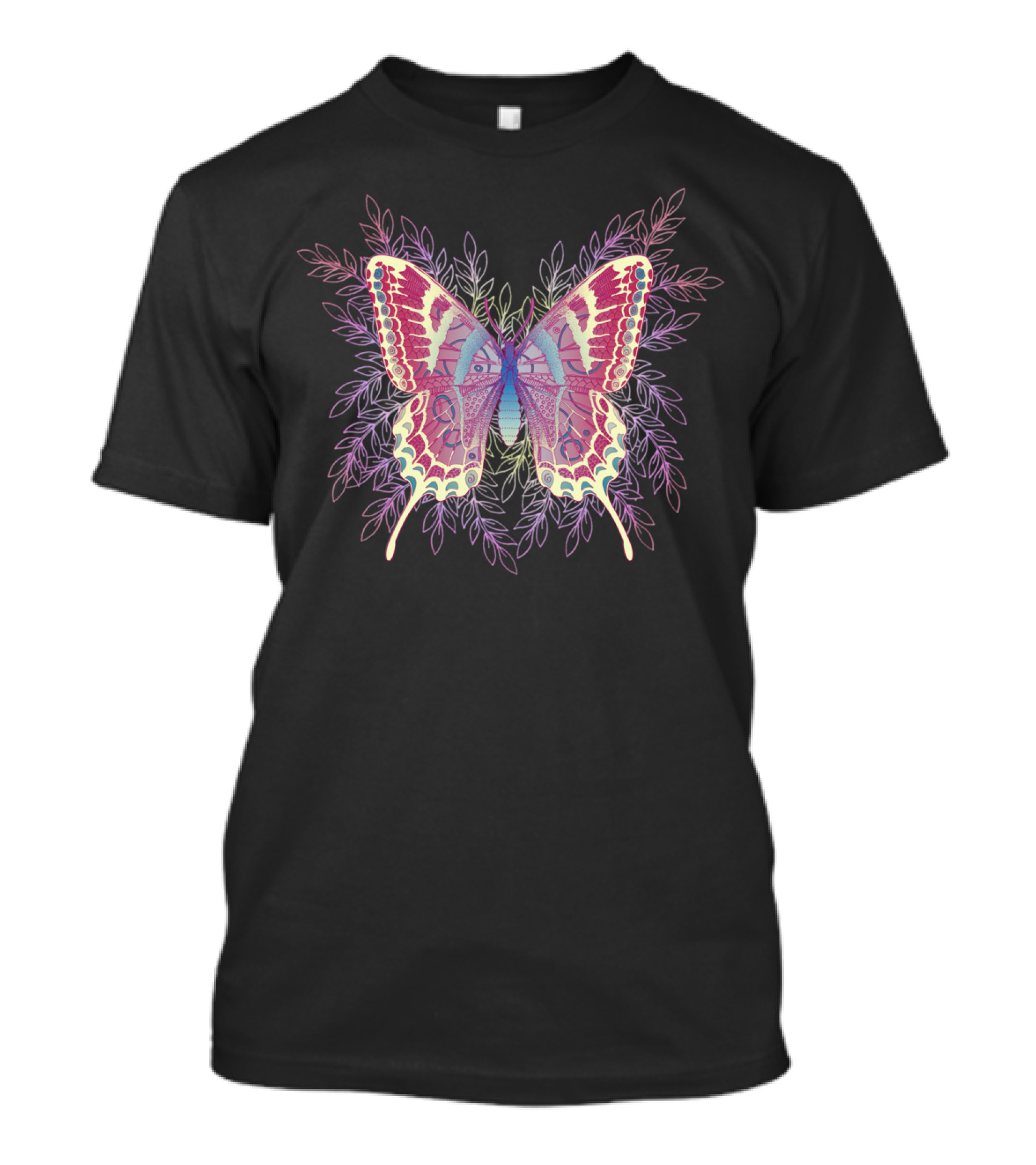 Beautiful Colorful Butterfly With Intricate Patterns And Leaf Motif T-Shirt