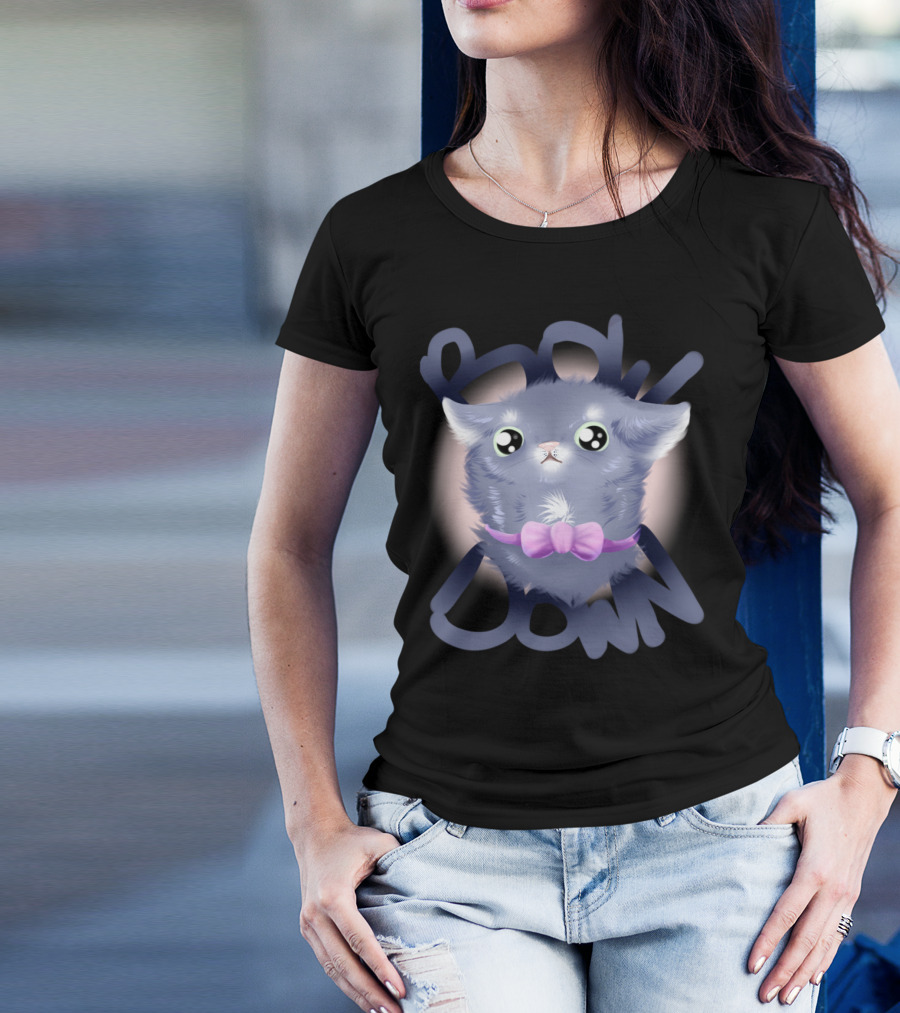 Bow Down Cute Fluffy Kitten With Purple Bow Tie T-Shirt