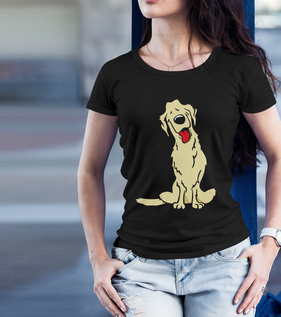 Cartoon Golden Retriever Dog Drawing With Tongue Out T-Shirt