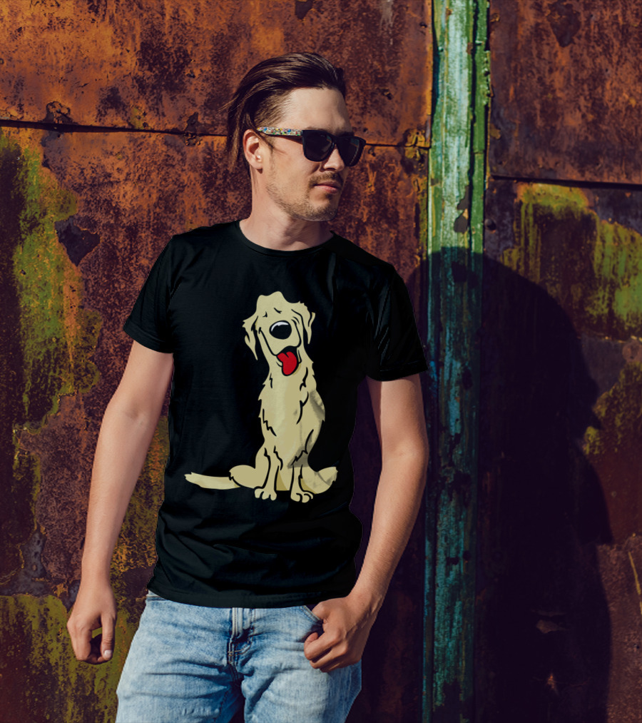 Cartoon Golden Retriever Dog Drawing With Tongue Out T-Shirt