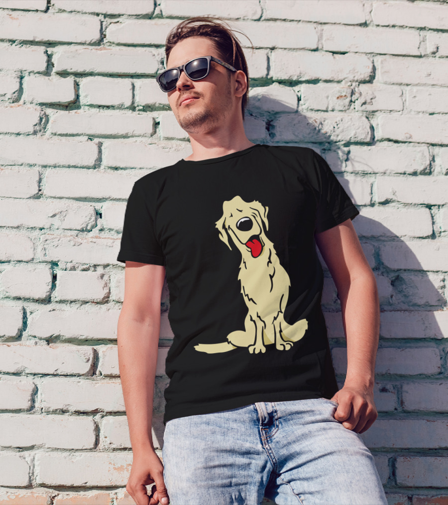 Cartoon Golden Retriever Dog Drawing With Tongue Out T-Shirt