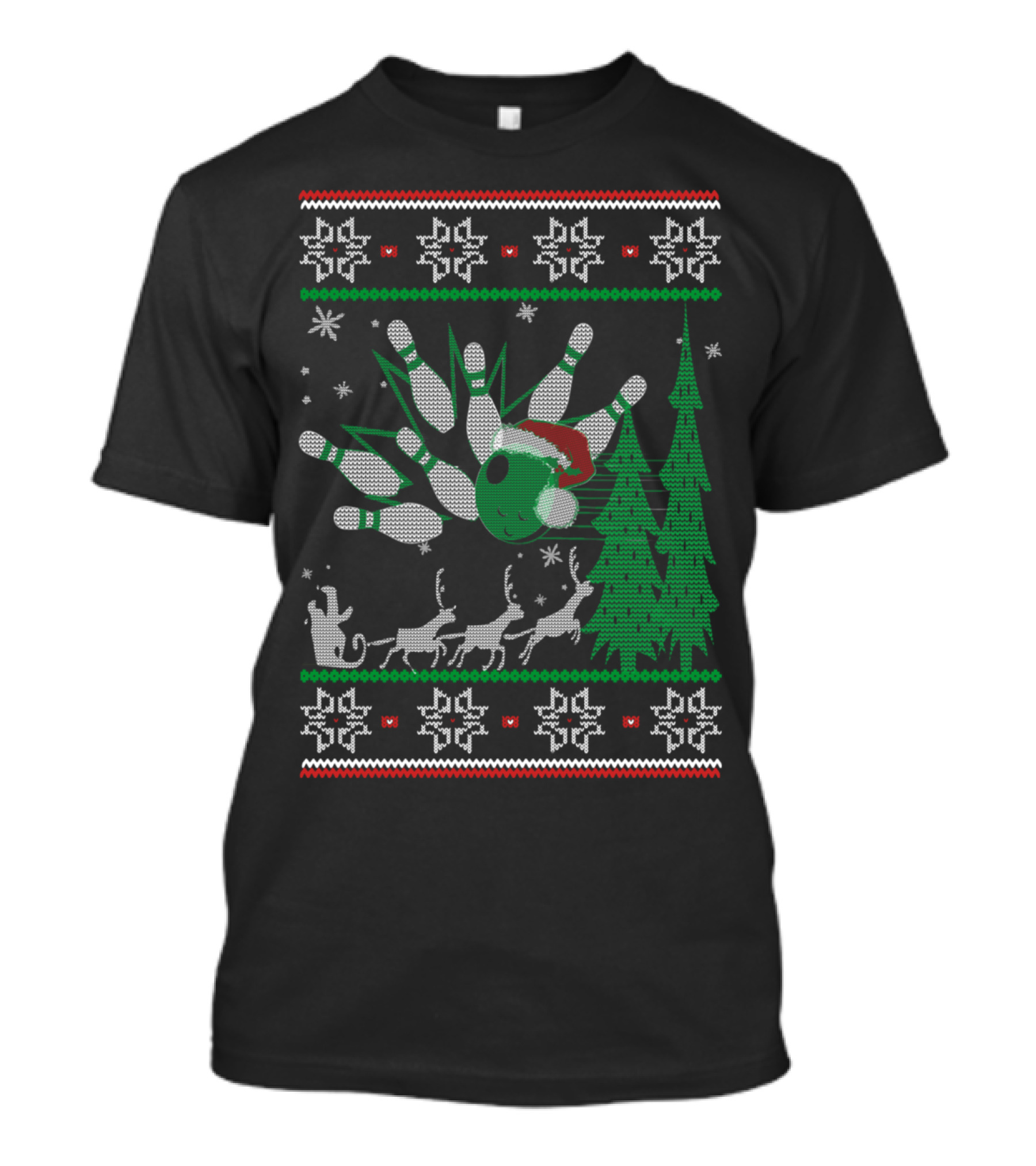 Bowling Christmas Reindeer Santas Sleigh Bowling Ball Santa Hat T-Shirt