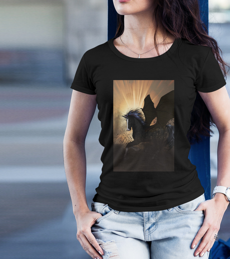 Beautiful Dark Unicorn With Dragon Wings T-Shirt