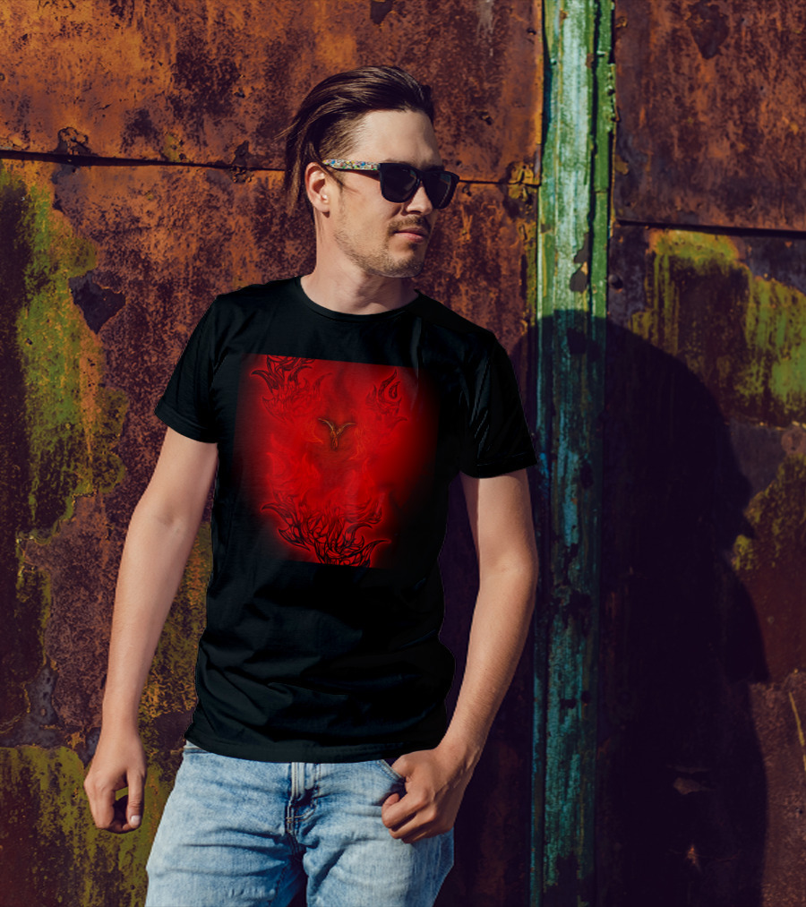 Aries The Ram Fiery Zodiac Symbol In Red Flames T-Shirt
