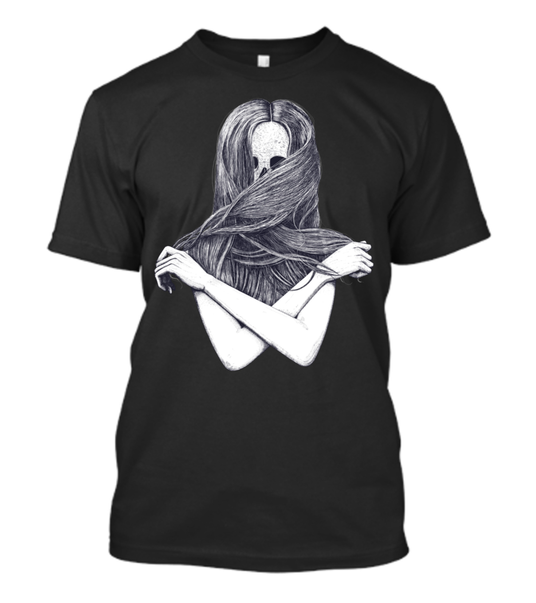 Beautiful Death Skeleton Hidden Behind Flowing Hair T-Shirt