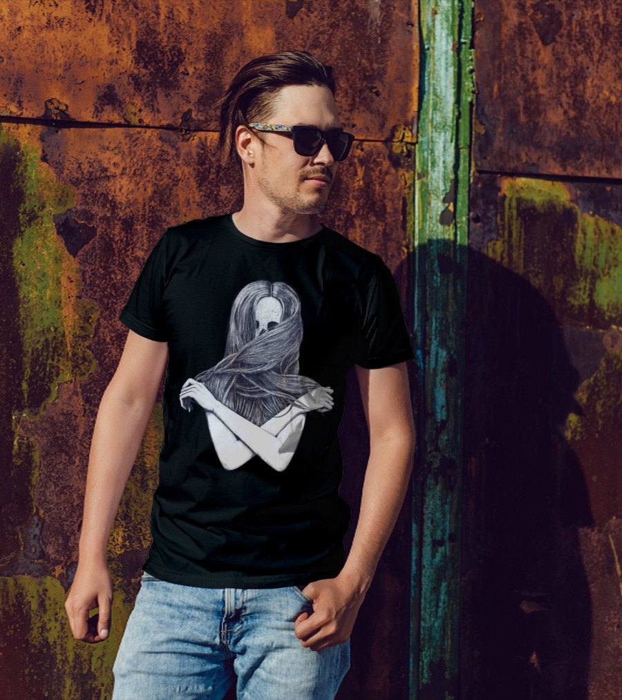 Beautiful Death Skeleton Hidden Behind Flowing Hair T-Shirt