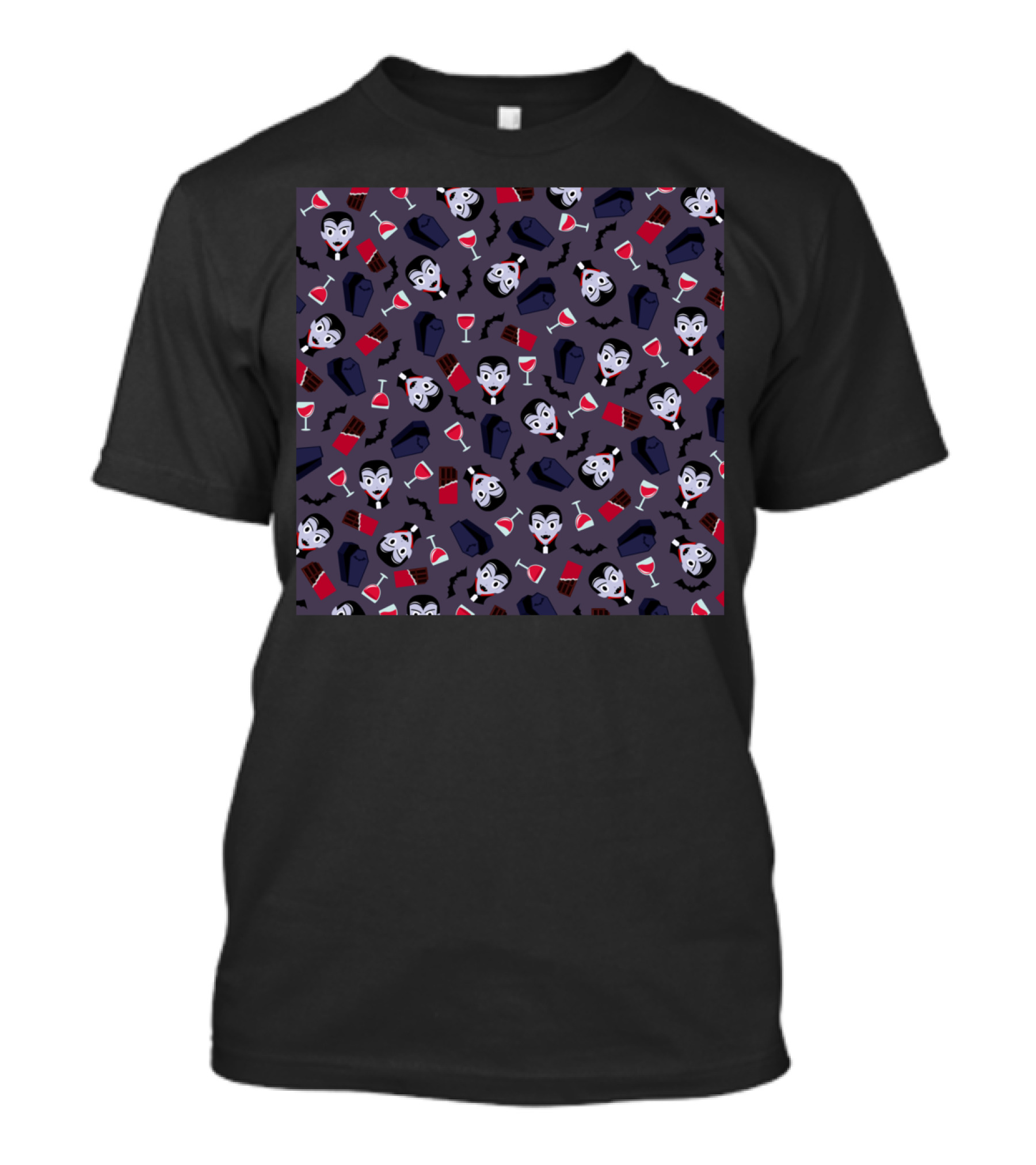 Fancy Vampire Pattern With Coffins, Bats, And Wine Glasses T-Shirt