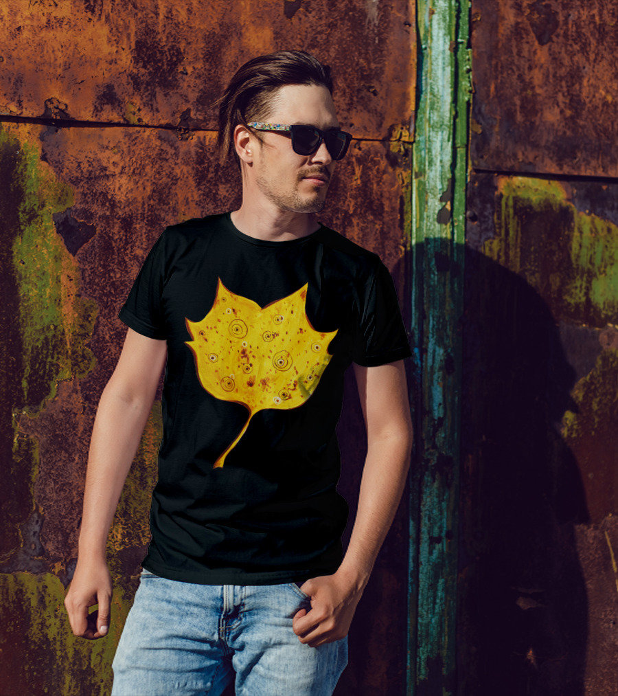 Fancy Yellow Leaf With Circular T-Shirt