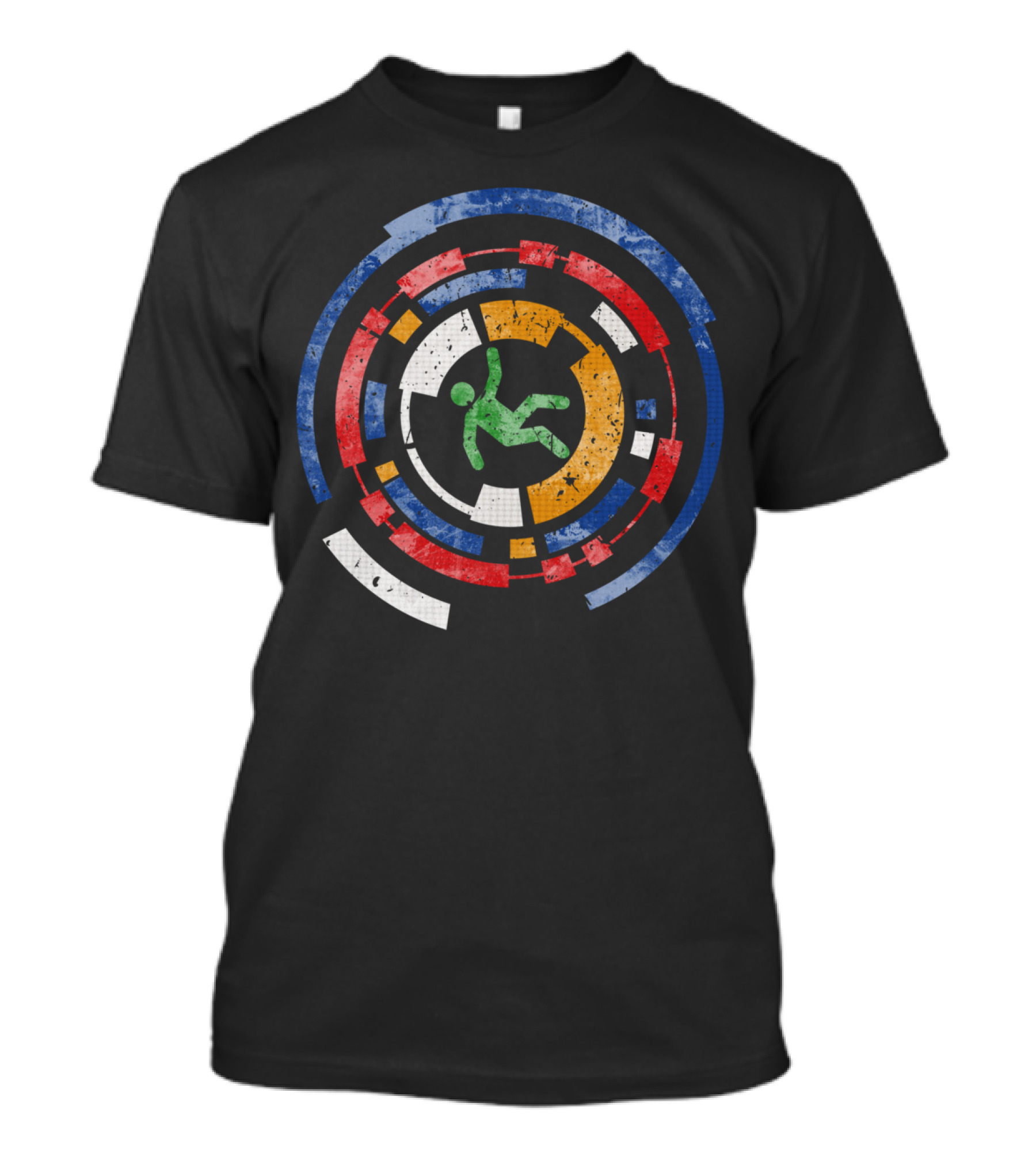 Tecno Hole Falling Figure Inside Colorful Circular T-Shirt