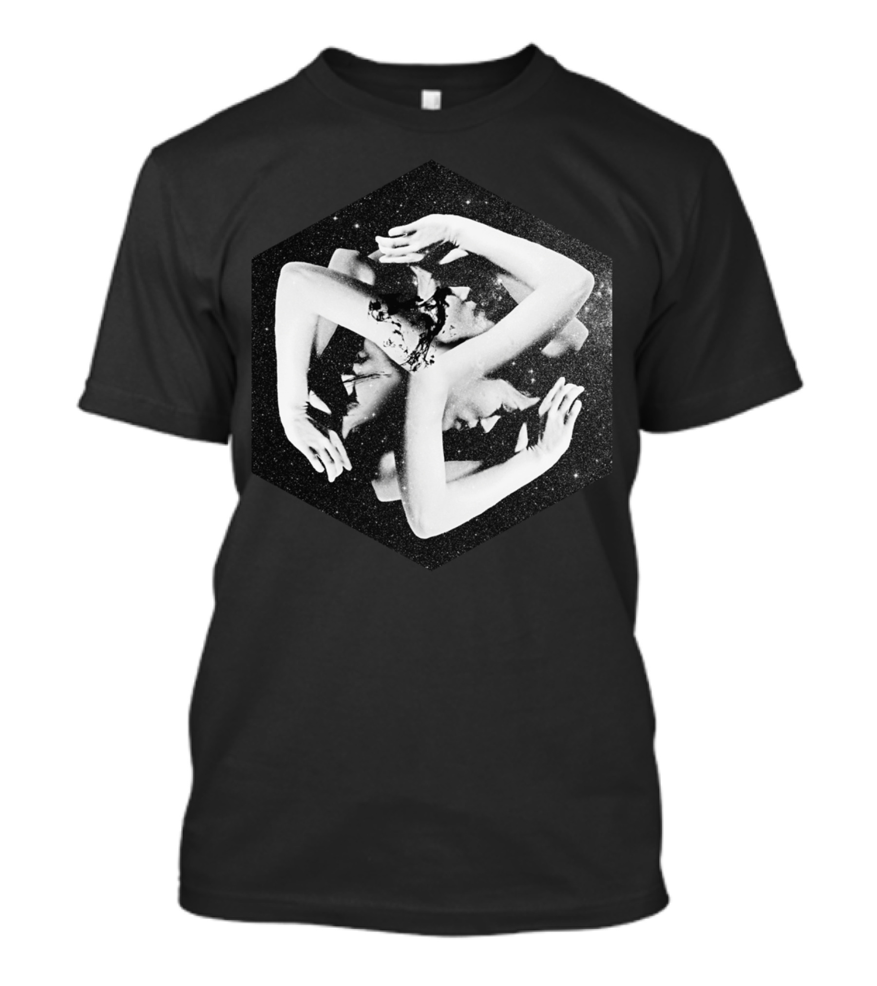 Box Cosmic Surrealist Hands Space Hexagon T-Shirt
