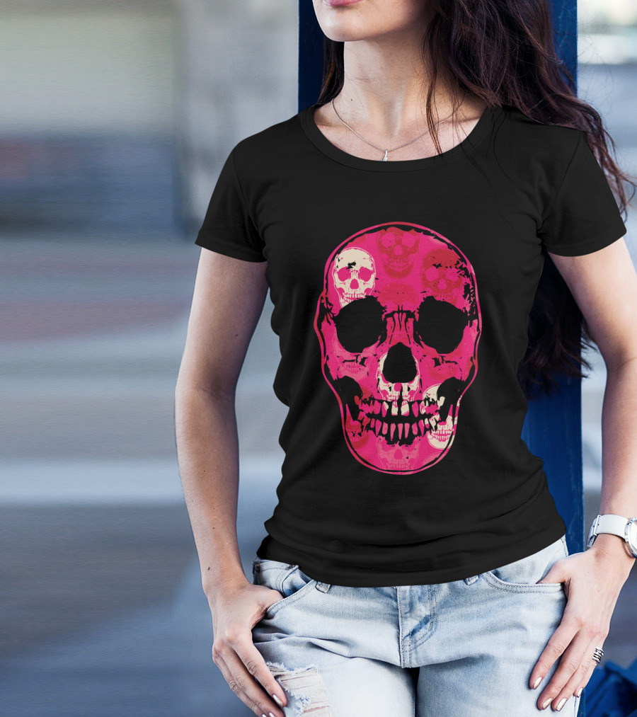 Saccharine Skull Multilayered Pink Skulls T-Shirt