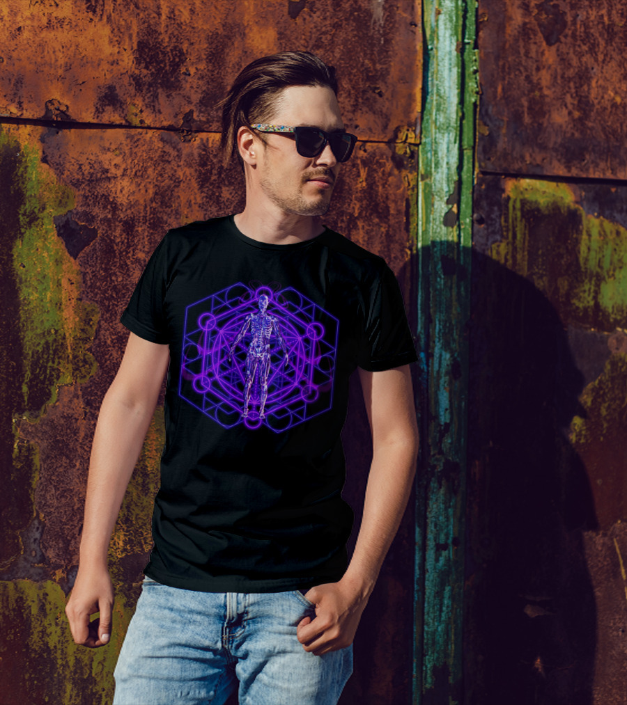 Sacred Human Body With Sacred Geometry Hexagon T-Shirt