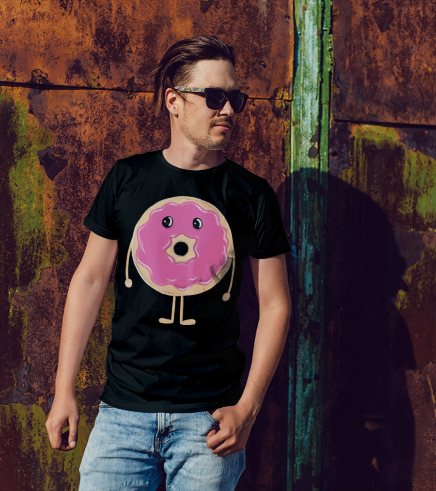 Sad Doughnut Donut With Pink Frosting And Expressive Eyes T-Shirt