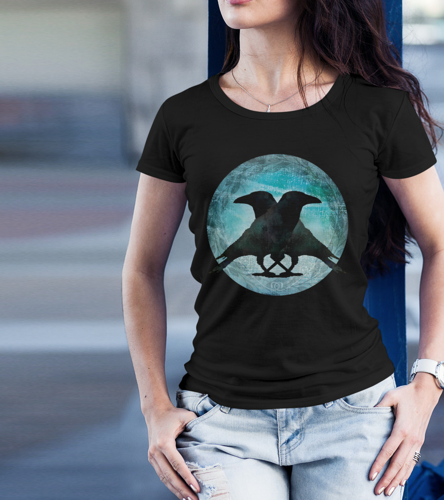 Crow Lovers Dance Beneath Midnight Sky Moon Circle T-Shirt