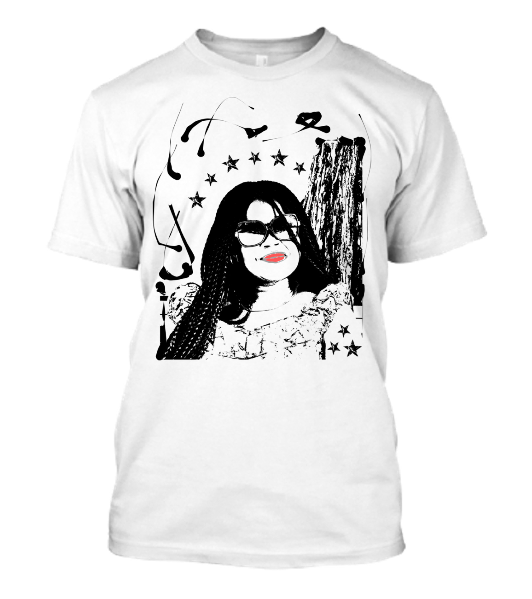 Beautiful Woman Stars Red Lips Sunglasses T-Shirt