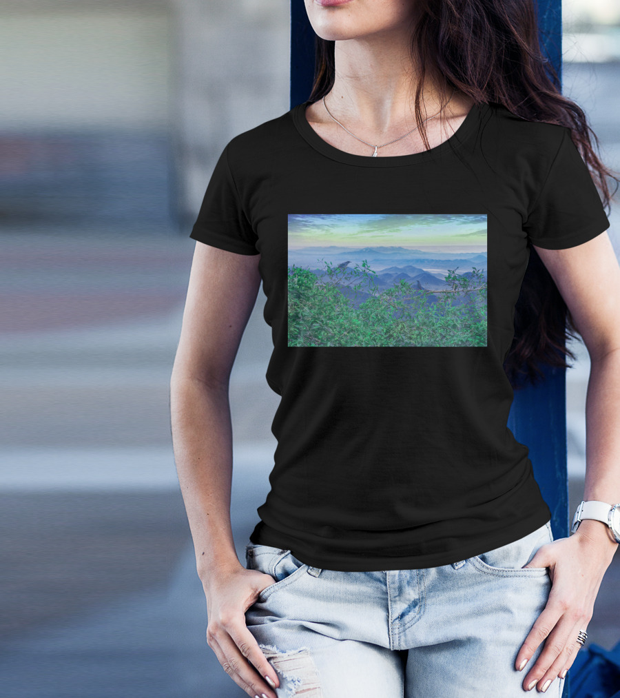 Fantasy Mountains And Verdant Hills Landscape Collage T-Shirt