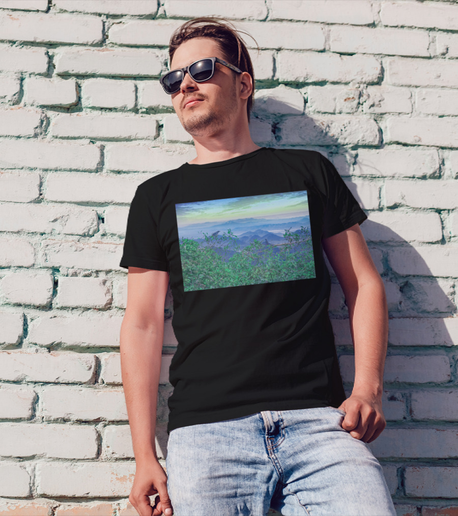 Fantasy Mountains And Verdant Hills Landscape Collage T-Shirt
