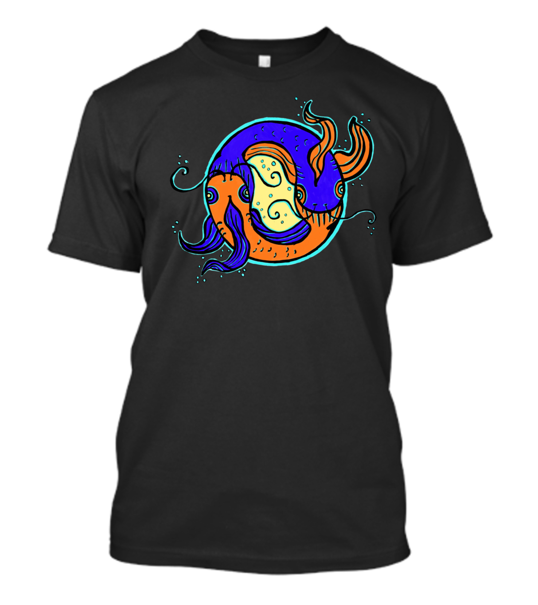 Yin Yang Koi Fish Colorful Contrast T-Shirt