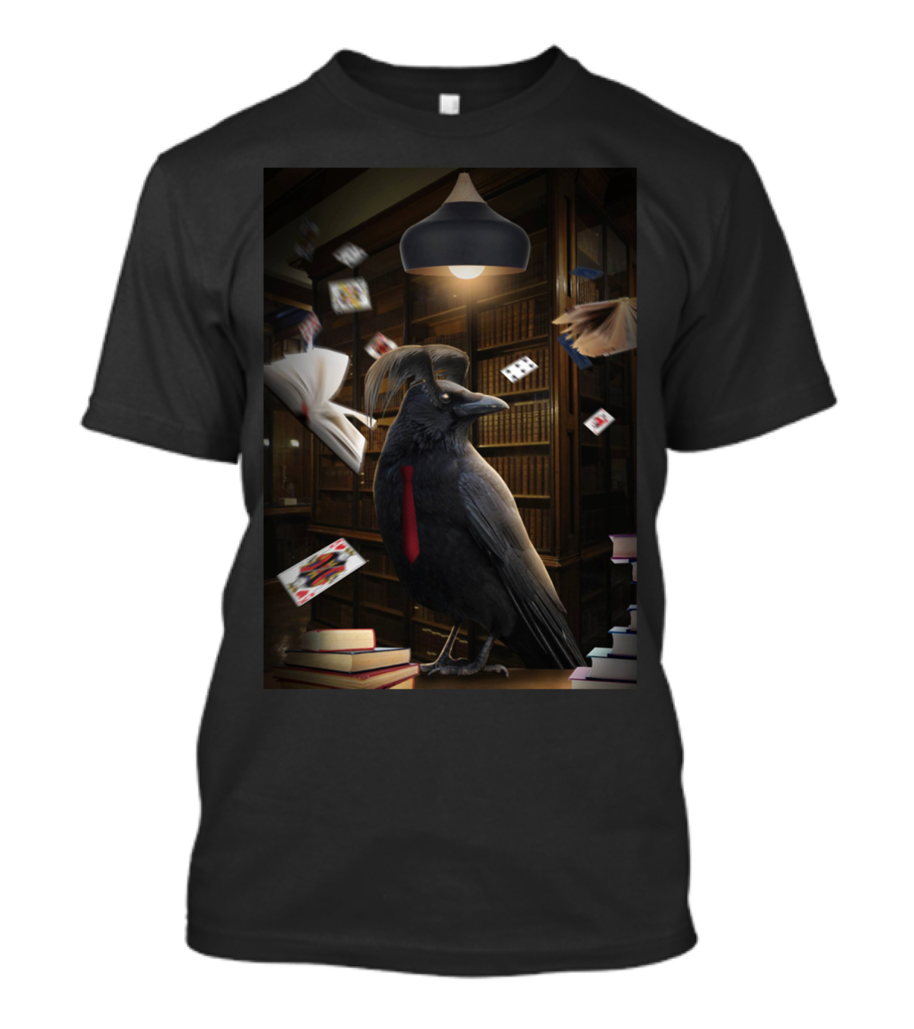 Crow Player In Library With Playing Cards And Books T-Shirt