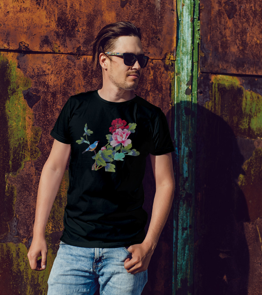 Fantasy Of Love Bluebird Peonies Blossoms T-Shirt