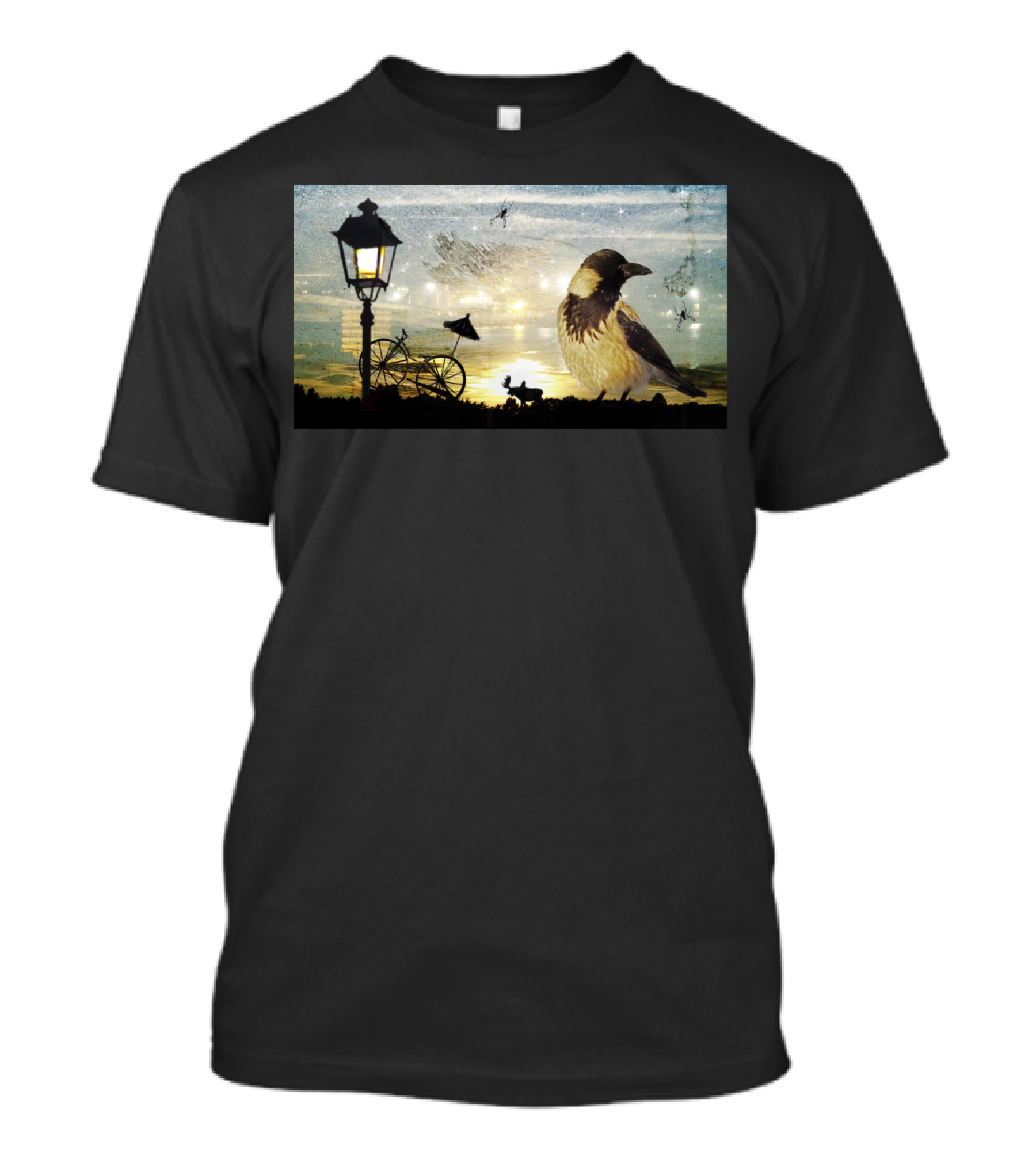 Crow Stardust Night Sky Scene Bicycle Lantern T-Shirt