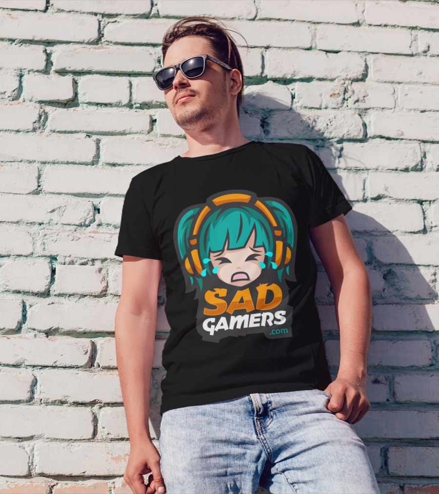 SadGamers Crying Anime Gamer With Headphones .com T-Shirt