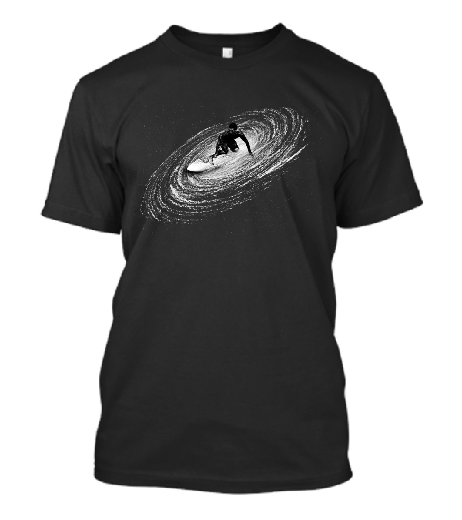 Surfer Riding Galaxy Spiral In Space Adventure T-Shirt