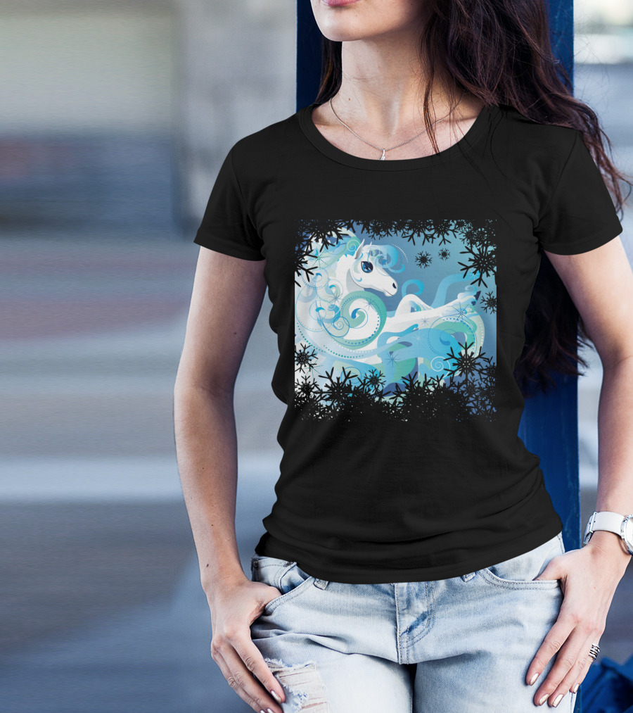 Fantasy Winter Horse Snowflake Swirl T-Shirt