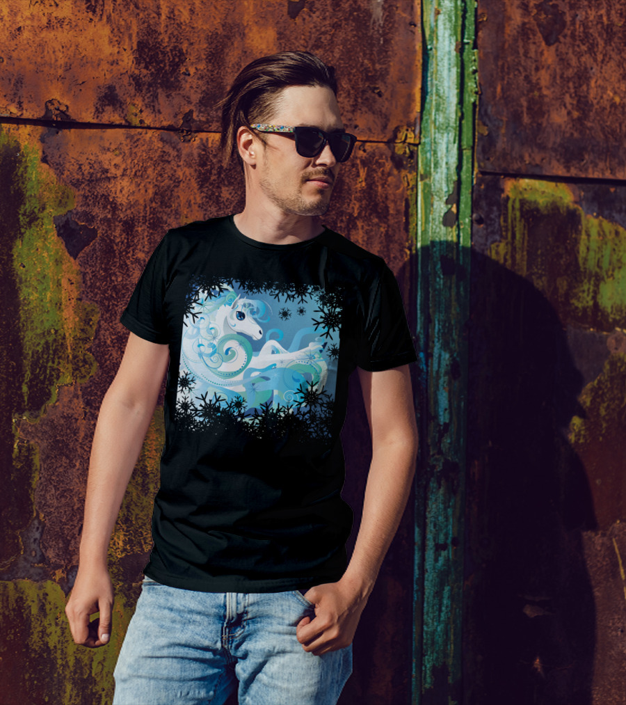 Fantasy Winter Horse Snowflake Swirl T-Shirt
