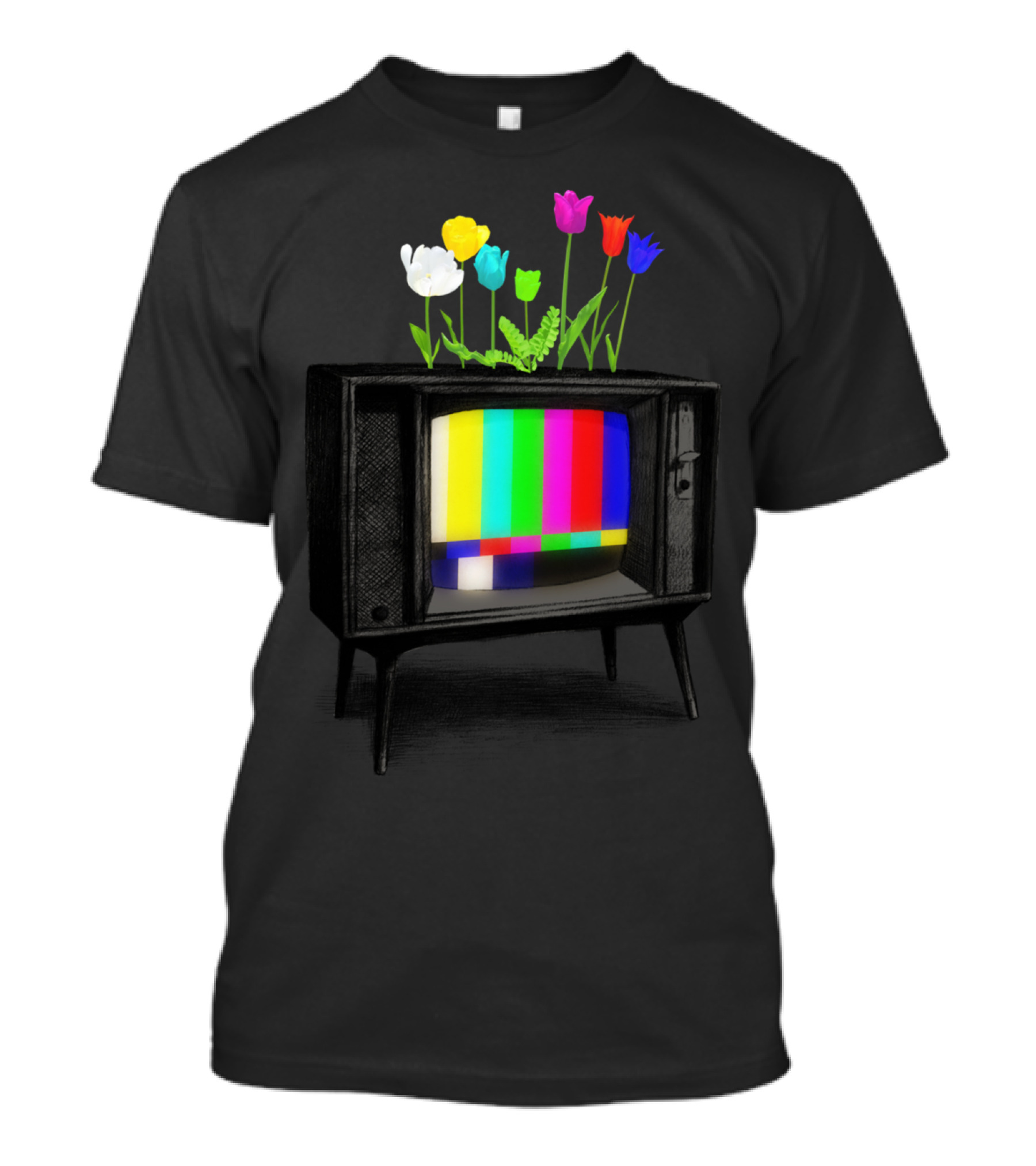 Test Garden Colorful Tulips On Vintage TV With Color Bars T-Shirt
