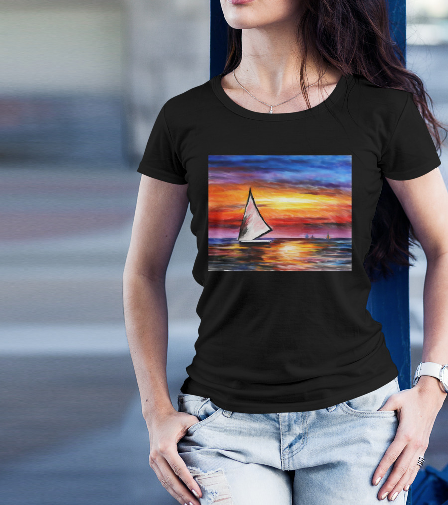 Sail Away Into The Sunset With A Vibrant Sky And Calm Waters T-Shirt