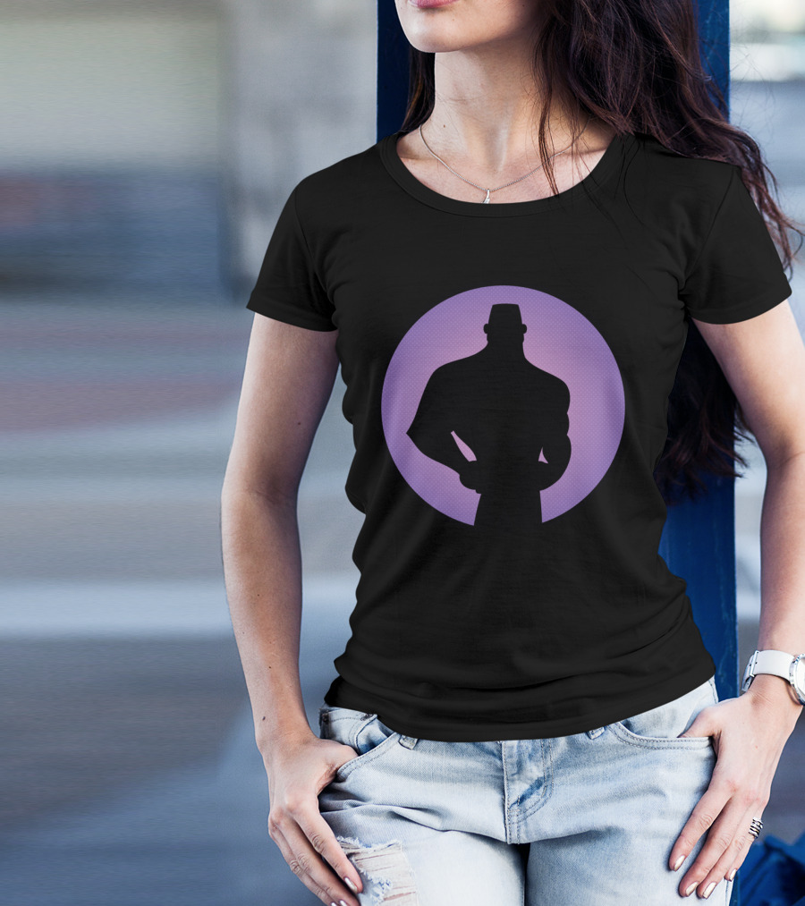 Boy And Man Silhouettes Against Purple Circle Background T-Shirt