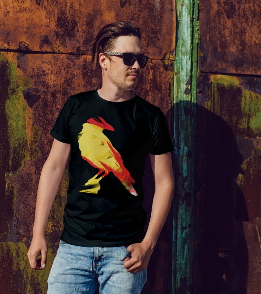 Crows Will Never Be Black Again Yellow Red Brushstroke Bird T-Shirt