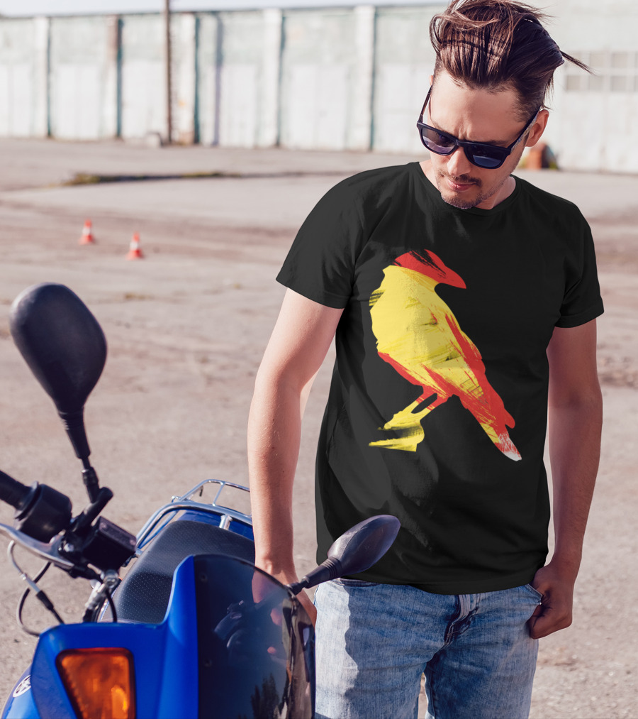 Crows Will Never Be Black Again Yellow Red Brushstroke Bird T-Shirt