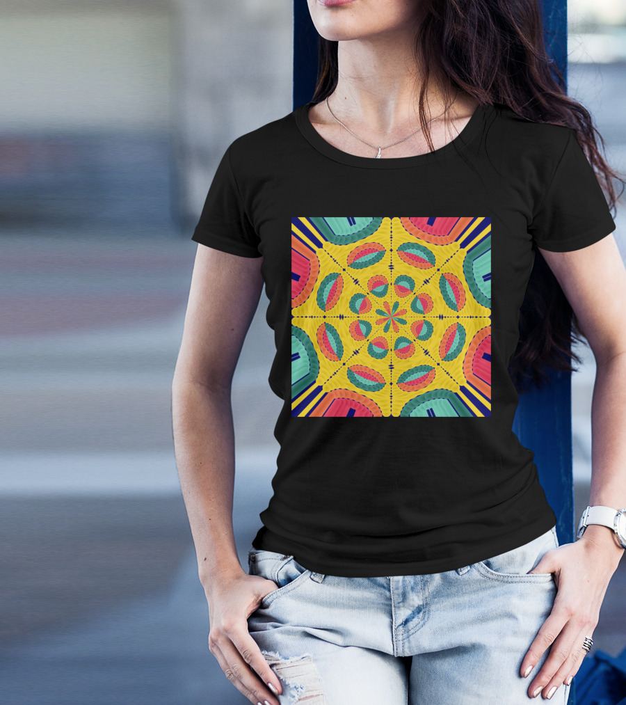Textured Tropical Kaleidoscope Mandala T-Shirt