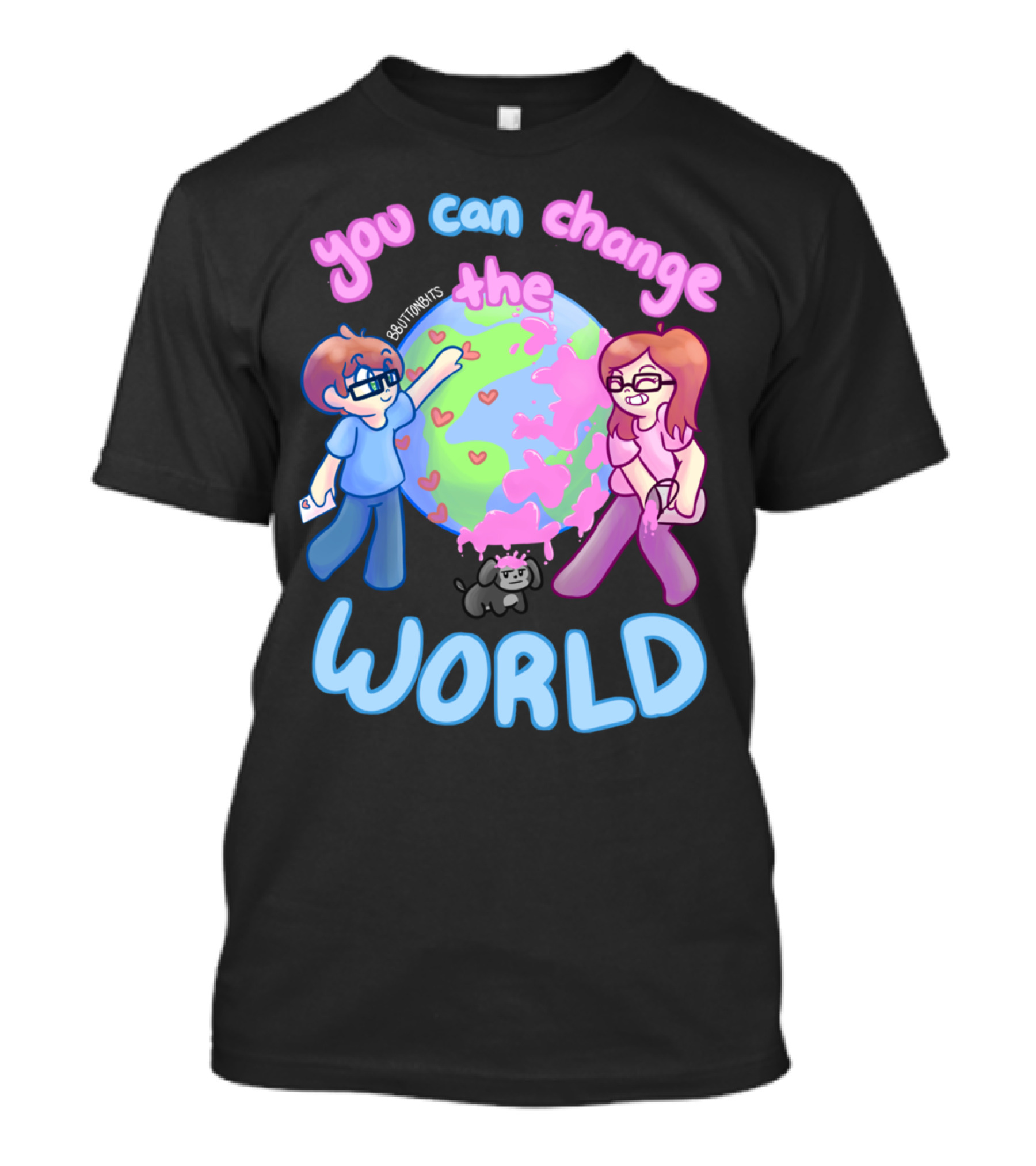 You Can Change The World Cute Cartoon Characters Painting Earth With Hearts T-Shirt