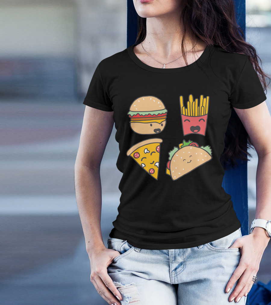 Fast Food Friends Burger Pizza Fries Taco Smiling Friends T-Shirt