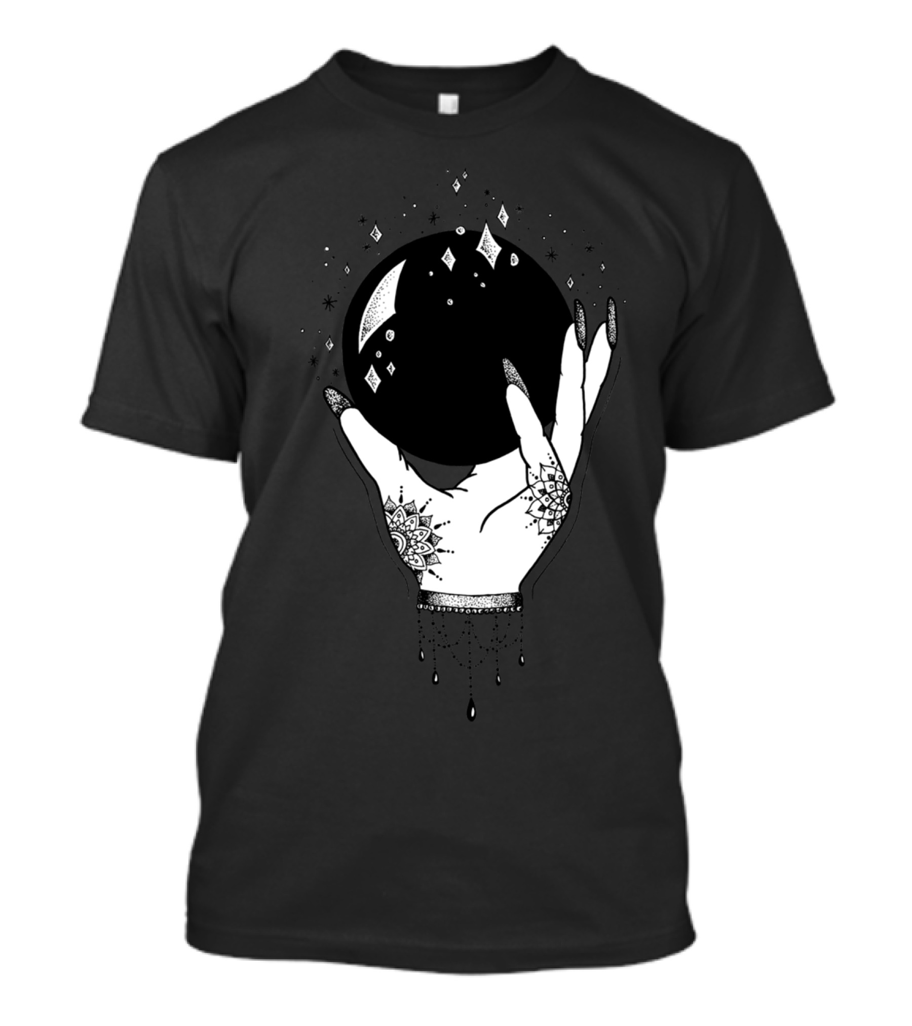 Crystal Ball Mystic Hand With Moon And Star Symbols T-Shirt