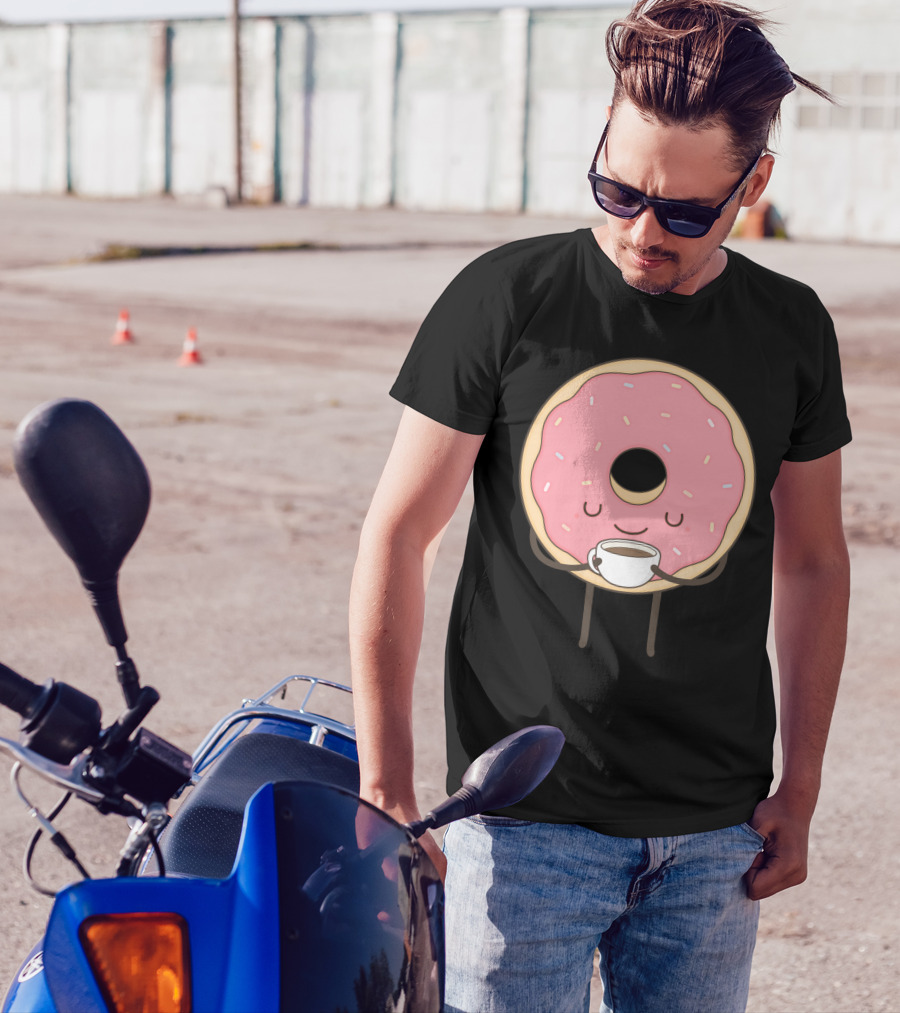 Donut Holding Coffee Cup Smiling With Sprinkles T-Shirt