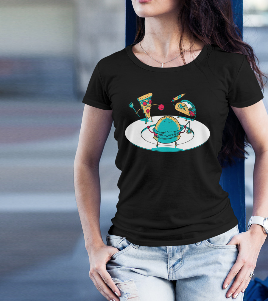Fast Food Wars Pizza Burger Taco Battle T-Shirt