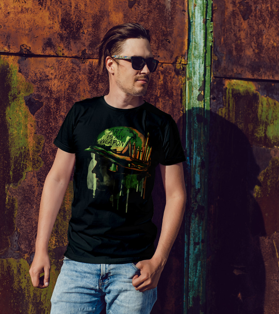 ART IS MY WEAPON Helmet Pencil Brushes Soldier T-Shirt