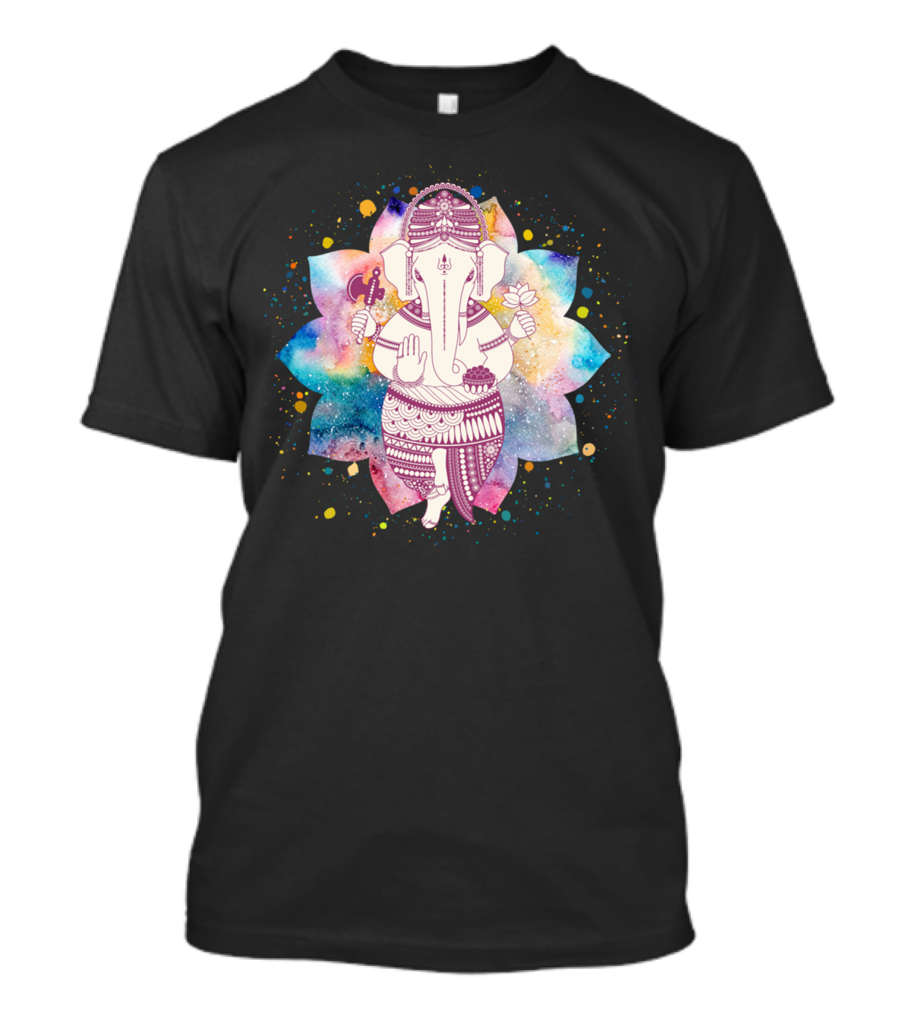 Ganesha Cosmic Lotus Multicolor Burst T-Shirt