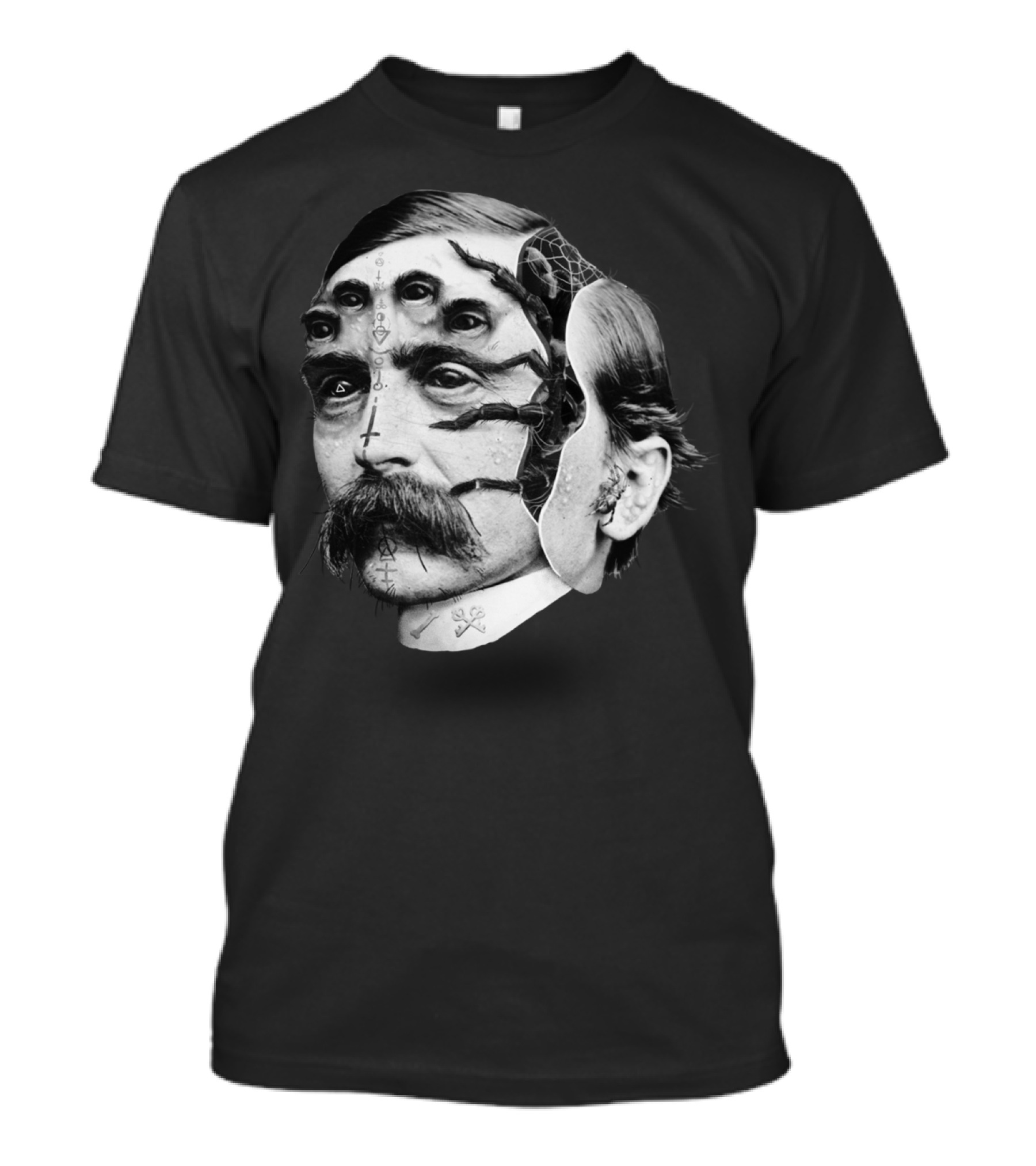 The Amazing Man Spider Surreal Collage Face With Multi-Eyed Arachnid Elements T-Shirt