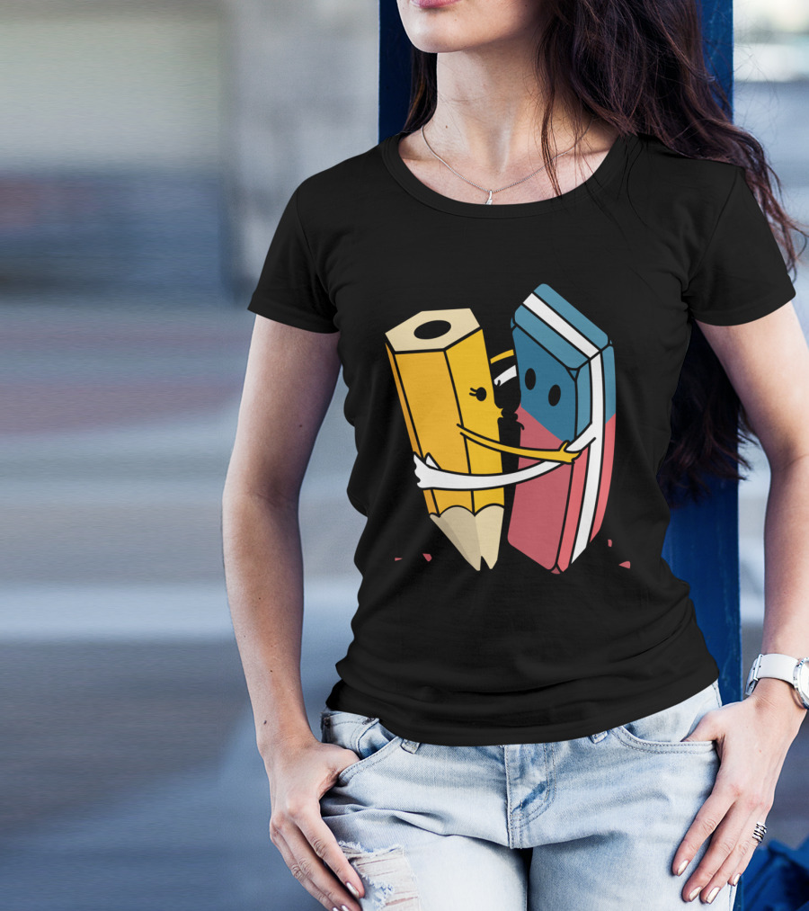 Pencil And Eraser Hugging Love T-Shirt
