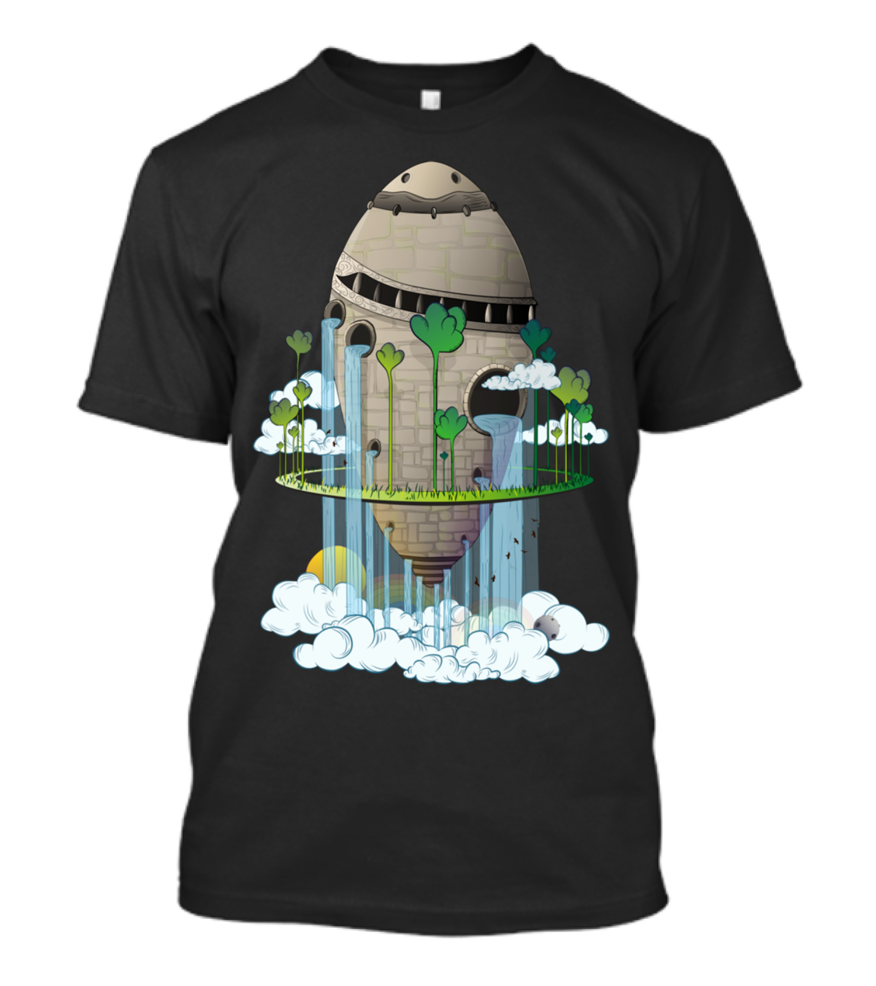 The Ancient Floating Island With Waterfalls And Clouds T-Shirt