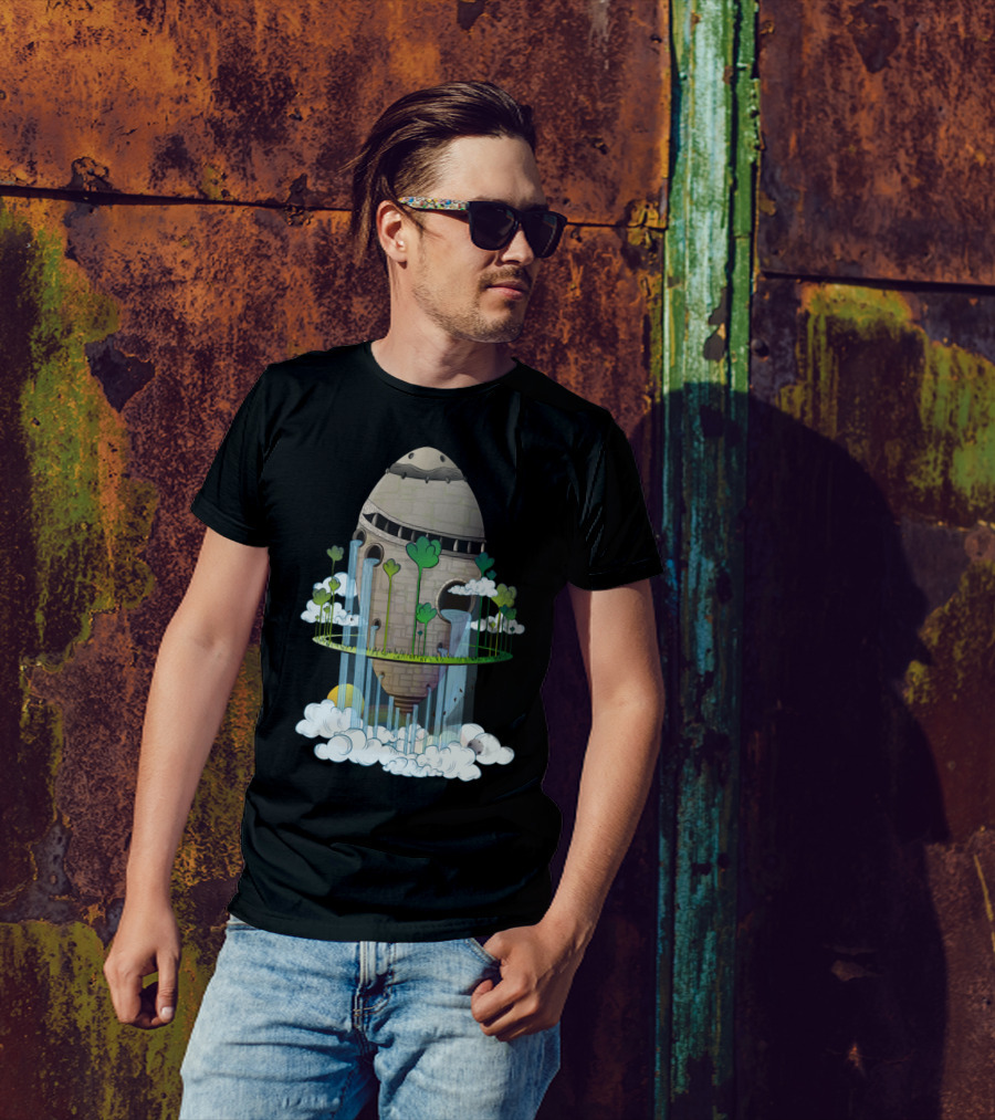 The Ancient Floating Island With Waterfalls And Clouds T-Shirt