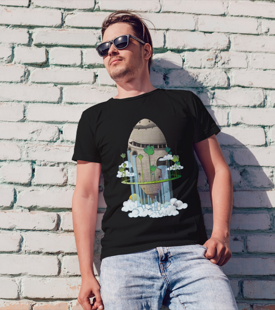 The Ancient Floating Island With Waterfalls And Clouds T-Shirt